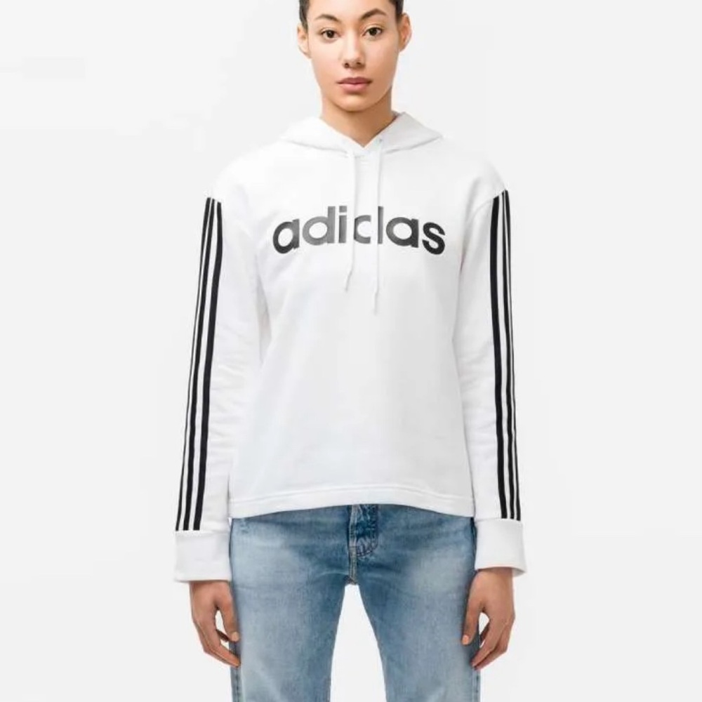 Adidas 3 Stripe Linear Women's Hoodie Sweatshirt White Size Large L